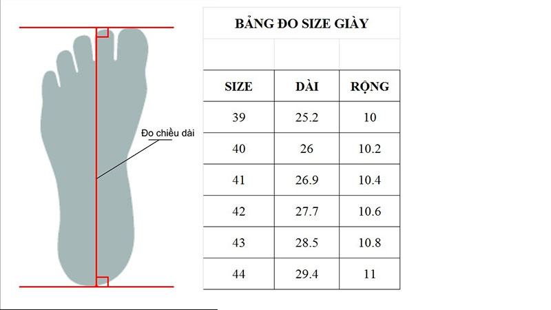 Chọn size giày đúng cách: Bảng chọn size và cách đo chân