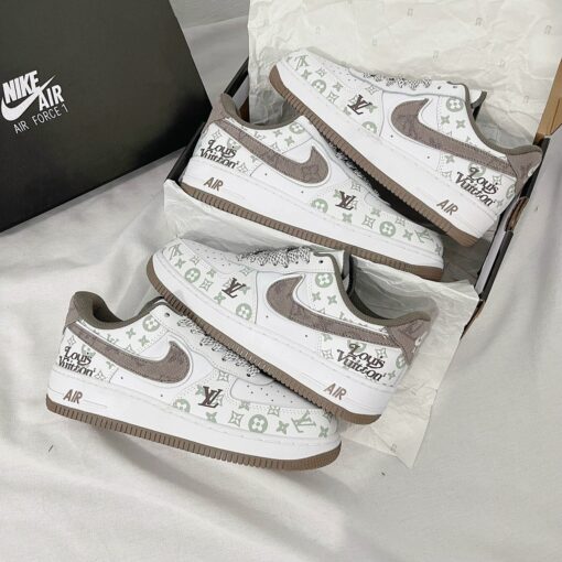 giay nike air Force 1 louis vuitton white brown 2